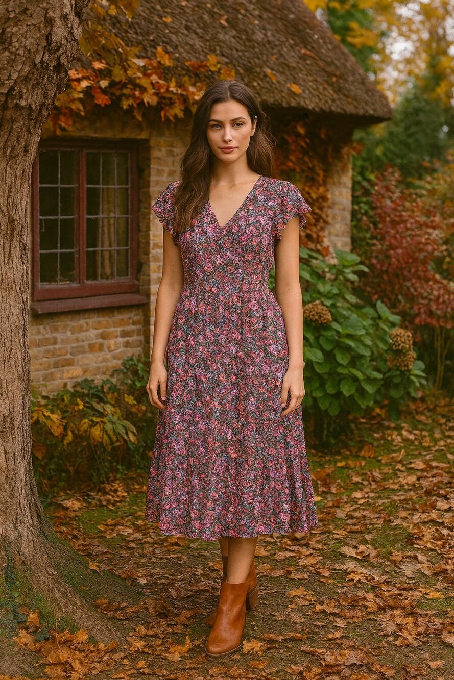 NWT J. Crew Women 8 Flutter Sleeve Tiered Midi Dress Floral Whimsical Cottage